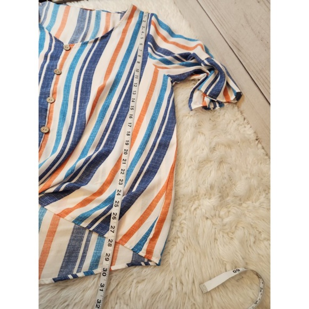 Oddi Womens Multicolor Striped Tie Front 3/4 Sleeve Button Front Blouse Size 3XL - Picture 6 of 6